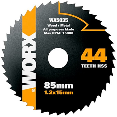 Пильный диск по металлу WORX WA5035, 44T HSS, 85х1,2х15 мм