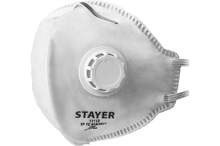 STAYER FV-80 класс защиты FFP1,плоская фильтрующая полумаска с клапаном выдоха