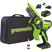Пила цепная мини 24В Greenworks аккумуляторная 15см, бесщеточная (комплект с АКБ 4 А/ч х1 и ЗУ)