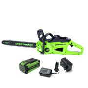 Цепная пила аккумуляторная 40В Greenworks GD40CS20X, 40 см, 2000 Вт, бесщеточная, c 1хАКБ 8 Ач и ЗУ